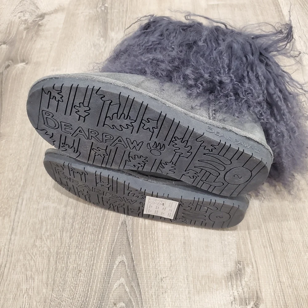 NEW Bearpaw Boo Shaggy Gray Purple Boots